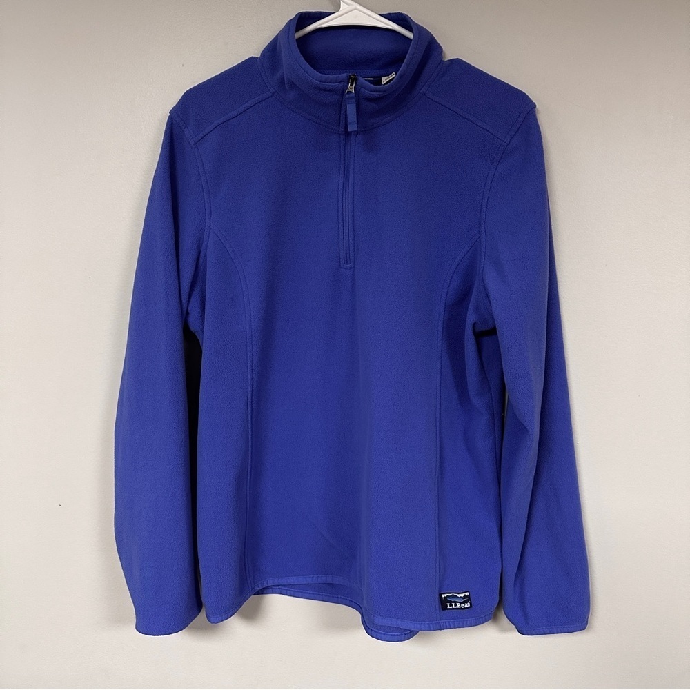 LL Bean Womens' Pullover 1/4 Zip Bright Blue Soft Cotton Fleece Jacket Large EUC